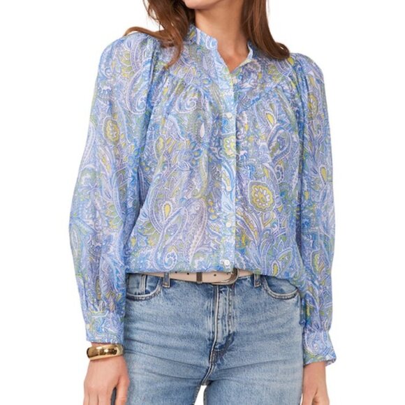 Vince Camuto Tops - NWOT  Vince Camuto - Airy Blue Paisley Print Raglan Sleeve Top - Size XL